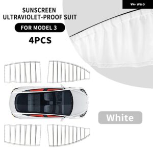 テスラ モデルY /3 サイドウィンドウ プライバシー サンシェード 車内サンシェード フロントガラス とリアガラス - Model 3 White 4pcs