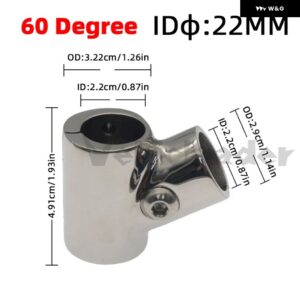 22/25/30MM ボートフィッティングT字コネクタ ステンレス T字スプリットコネクタ 60/90度T字継手 ボートハンドレールフィッティング - 22mm-60 Degree