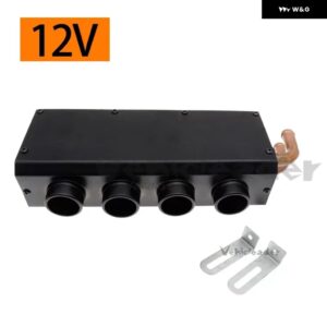 12/24V 汎用 4穴ポータブルカーヒーター オートバン暖房ファン フロントガラス デフロスター エアヒーター RV キャンピングカー トレーラー トラック - 12V Black