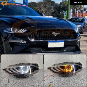 フォード マスタング 2018 - 21 超高輝度 A/W スイッチバック デイライト ウィンカー LED エンジェルアイ ハローリング - Only White