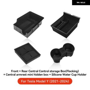 テスラ モデル3 ハイランド モデルY ジュニパー 2021-25 センター アームレスト 隠し 収納 ボックス カップ ホルダー コンソール オーガナイザー - Model Y 2021-2024