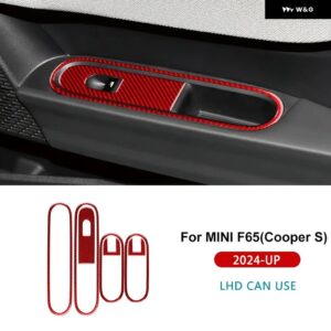 車ドアウィンドウリフトスイッチ フレーム インテリア ソフトカーボン ステッカー パネル LHD RHD BMW ミニクーパーS F65 2024 2025 - Red carbon