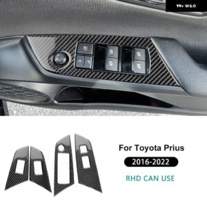 トヨタ プリウス 2016 - 22 LHD RHD カーウィンドウリフト ボタン スイッチ パネル トリム リアルソフトカーボン - RHD-Black
