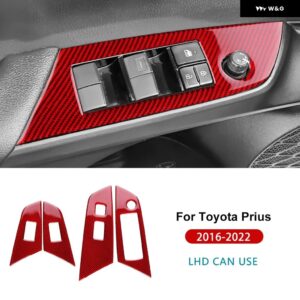 トヨタ プリウス 2016 - 22 LHD RHD カーウィンドウリフト ボタン スイッチ パネル トリム リアルソフトカーボン - LHD red