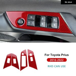 トヨタ プリウス 2016 - 22 LHD RHD カーウィンドウリフト ボタン スイッチ パネル トリム リアルソフトカーボン - RHD red