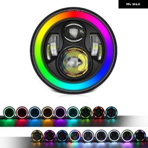 LED カラフル ヘッドライト 7インチ ラングラー ラウンド ヘッドライト ハイパワー 200W 20000LM ジープ ハーレー 汎用 ヘッドランプ 6000K 12V 24V - 1 Pcs