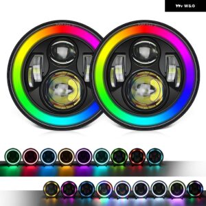 LED カラフル ヘッドライト 7インチ ラングラー ラウンド ヘッドライト ハイパワー 200W 20000LM ジープ ハーレー 汎用 ヘッドランプ 6000K 12V 24V - 2 Pcs