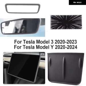 ワイヤレス充電カバー センター コンソール マット スクリーン+バックミラー シリコン ガード TESLA MODEL3 20-23 MODELY 20-24 - set 2 gray