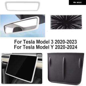 ワイヤレス充電カバー センター コンソール マット スクリーン+バックミラー シリコン ガード TESLA MODEL3 20-23 MODELY 20-24 - set 1 white