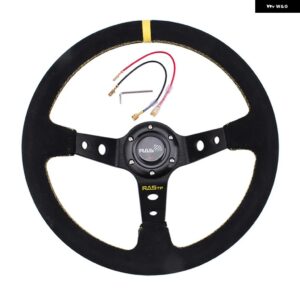 汎用 14インチ 350MM スエード カーレーシング ステアリングホイール ディープコーン ドリフトスポーツ ステアリングホイール RS-STW025 - Gold