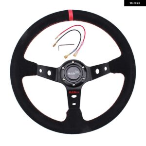 汎用 14インチ 350MM スエード カーレーシング ステアリングホイール ディープコーン ドリフトスポーツ ステアリングホイール RS-STW025 - Red