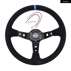 汎用 14インチ 350MM スエード カーレーシング ステアリングホイール ディープコーン ドリフトスポーツ ステアリングホイール RS-STW025 - Blue