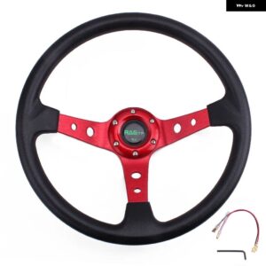 14インチ 350MM 汎用 レーシング ドリフト ステアリングホイール アルミ PU カー スポーツ ステアリングホイール カーアクセサリー RS-STW020-TP - Red