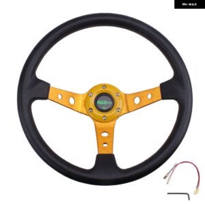 14インチ 350MM 汎用 レーシング ドリフト ステアリングホイール アルミ PU カー スポーツ ステアリングホイール カーアクセサリー RS-STW020-TP - Gold