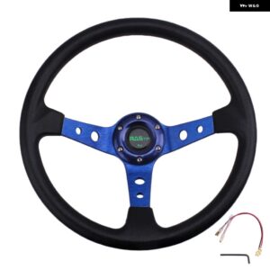 14インチ 350MM 汎用 レーシング ドリフト ステアリングホイール アルミ PU カー スポーツ ステアリングホイール カーアクセサリー RS-STW020-TP - Blue