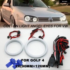 ホワイトコットン LED エンジェルアイズ ヘッドライト キット VW フォルクスワーゲン ゴルフ 4 5 IV V 1998-2009 オートアクセサリー ハローリングキット - Golf　4