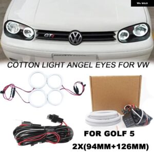 ホワイトコットン LED エンジェルアイズ ヘッドライト キット VW フォルクスワーゲン ゴルフ 4 5 IV V 1998-2009 オートアクセサリー ハローリングキット - Golf　5