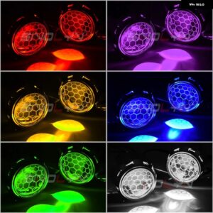 SINOLYN 2.5インチ バイ キセノン プロジェクターレンズ H7 H4 ヘッドライト ブルーコーティング ハニカムデビルアイズ カー ヘッドランプ カーアクセサリー - With RGB Devil Eyes