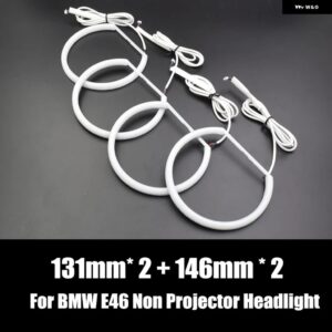 RGBコットン エンジェルアイズ BMW E46 M3 E36 E39セダン/ワゴン/クーペ ヘッドライト DRLハローライトアプリBLUETOOTH対応カーアクセサリー - 131mm Plus 146mm