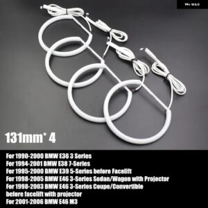 RGBコットン エンジェルアイズ BMW E46 M3 E36 E39セダン/ワゴン/クーペ ヘッドライト DRLハローライトアプリBLUETOOTH対応カーアクセサリー - Only 131mm