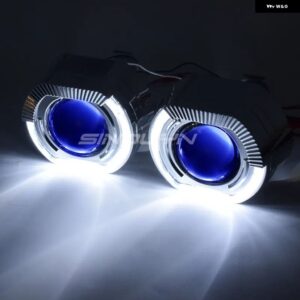 SINOLYN エンジェルアイズ 2.5インチ バイ キセノン レンズ ヘッドライト H7 H4 車用ライト プロジェクターレンズ DRL デビル ヘッドライト - White Blue
