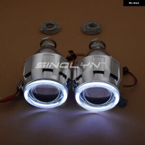 SINOLYN 2.5インチ バイ キセノン プロジェクターレンズ ヘッドライト H7 H4 エンジェルアイ DRL カーライト ミニ ヘッドランプ カーアクセサリー - Only White