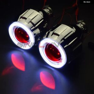 SINOLYN 2.5インチ バイ キセノン プロジェクターレンズ ヘッドライト H7 H4 エンジェルアイ DRL カーライト ミニ ヘッドランプ カーアクセサリー - White Red