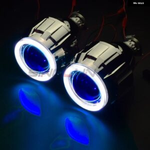 SINOLYN 2.5インチ バイ キセノン プロジェクターレンズ ヘッドライト H7 H4 エンジェルアイ DRL カーライト ミニ ヘッドランプ カーアクセサリー - White Blue