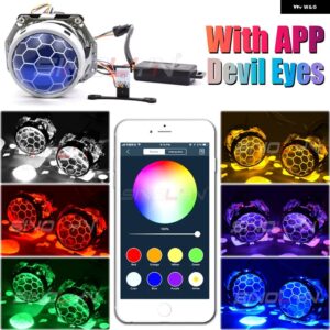 SINOLYNレンズ HELLA 3R G5 5R ヘッドライト バイ キセノン デビルアイズ HID プロジェクター ハニカム サッカーブルーレンズ RETROD1S D2S D3S D4S - With RGB Devil