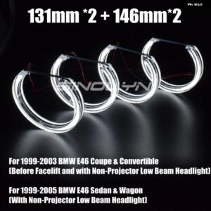 SINOLYN LED エンジェルアイズ ハローリング BMW 3 5シリーズ E46 M3/E39/E36/E38 ヘッドライト DRL アクリル DTM スタイル ライト ウィンカーライト - 131mm Plus 146mm(w)