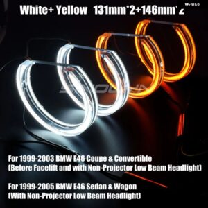 SINOLYN LED エンジェルアイズ ハローリング BMW 3 5シリーズ E46 M3/E39/E36/E38 ヘッドライト DRL アクリル DTM スタイル ライト ウィンカーライト - 131mm Plus 146mm(Y)