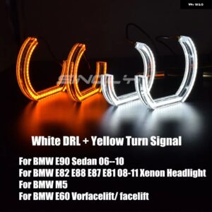 LEDエンジェルアイ BMW E92 E90 E60 F30 F31 E82 F10 F13 車用ライトアクセサリー チューニング ウィンカー ハロー 3D DTM LCI スタイル アクリル - White　Yellow　1