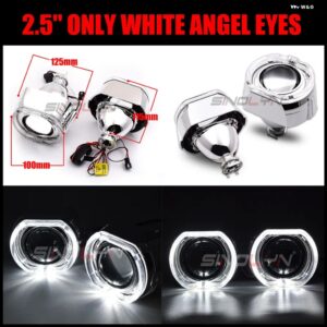 SINOLYN LED エンジェルアイズ バイ キセノン プロジェクター ヘッドライト レンズ 2.5/3.0 スクエアウィンカースイッチバック ランニングライト H4/H7 - 2.5 White