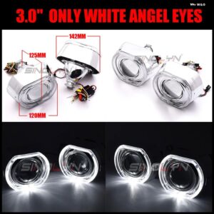 SINOLYN LED エンジェルアイズ バイ キセノン プロジェクター ヘッドライト レンズ 2.5/3.0 スクエアウィンカースイッチバック ランニングライト H4/H7 - 3.0 White