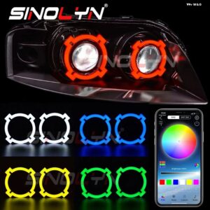 SINOLYN RGB エンジェルアイズ XシェイプLEDハローリングAPP BLUETOOTH対応DRLコットン ランニングライト ヘッドライト カーアクセサリー - 70mm x 2pcs