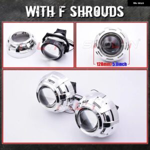 SINOLYN 3.0インチ バイLEDライト HELLA 3R G5 ヘッドライト プロジェクターレンズ エンジェルアイズ LEDレンズ 110W 6000K カーアクセサリー - With F Shrouds