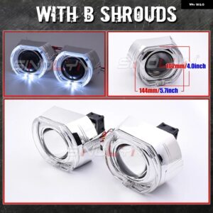 SINOLYN 3.0インチ バイLEDライト HELLA 3R G5 ヘッドライト プロジェクターレンズ エンジェルアイズ LEDレンズ 110W 6000K カーアクセサリー - With B Shrouds