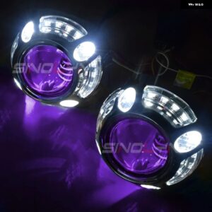 SINOLYN 2.5インチ バイ キセノン ヘッドライト プロジェクター 8.0 レンズ キット H4 H7 ヘッドライト レンズ エンジェルデビルアイレンズ カーアクセサリ - white purple