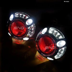 SINOLYN 2.5インチ バイ キセノン ヘッドライト プロジェクター 8.0 レンズ キット H4 H7 ヘッドライト レンズ エンジェルデビルアイレンズ カーアクセサリ - White Red