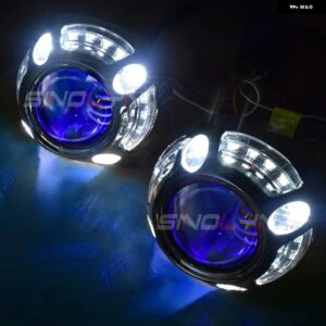 SINOLYN 2.5インチ バイ キセノン ヘッドライト プロジェクター 8.0 レンズ キット H4 H7 ヘッドライト レンズ エンジェルデビルアイレンズ カーアクセサリ - White Blue