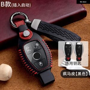 本革 キーケースカバー シェル メルセデス ベンツ AMG W210 W211 W124 W202 W204 W205 W212 W176カーアクセサリー - black