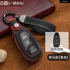 本革 車リモートキーカバー ケース フォード フォーカス 3 4 ST モンデオ MK3 MK4 フィエスタフュージョンKUGA 2013 2014 2015 2017 2018 - black
