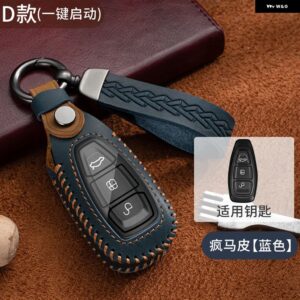 本革 車リモートキーカバー ケース フォード フォーカス 3 4 ST モンデオ MK3 MK4 フィエスタフュージョンKUGA 2013 2014 2015 2017 2018 - blue