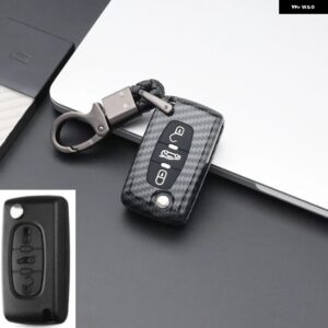 カーボンABS CARキーケースカバー プジョー 107 206 207 208 306 307 308 407 408 508 RCZ シトロエン C2 C3 C4 C5 3 ボタン - Carbon White