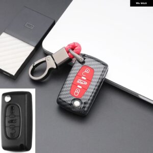 カーボンABS CARキーケースカバー プジョー 107 206 207 208 306 307 308 407 408 508 RCZ シトロエン C2 C3 C4 C5 3 ボタン - carbon red