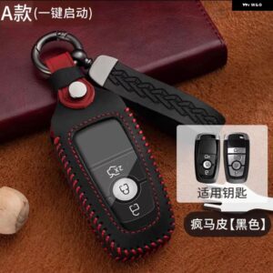 レザー製車用リモートキーケースカバー フォード フュージョン エッジ マスタング エクスプローラー F150 F250 F350 エコスポーツ プロテクター ホルダー - black