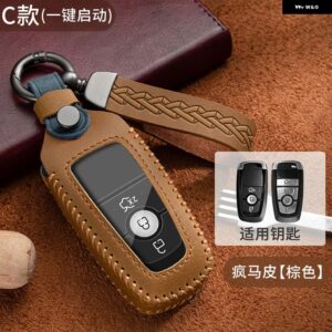 レザー製車用リモートキーケースカバー フォード フュージョン エッジ マスタング エクスプローラー F150 F250 F350 エコスポーツ プロテクター ホルダー - brown