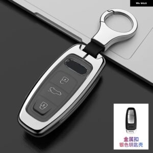 合金 +TPU 車リモートキーケースカバー シェル アウディ A6 A7 A8 E-TRON Q5 Q8 C8 D5 キーレス ホルダー フォブ カーアクセサリー - Silver Set