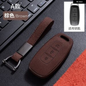 スエードレザー+TPU製カーリモートキーフォブケースカバー 日産 キャシュカイ アルティマ 2022 - 3 Buttons Brown