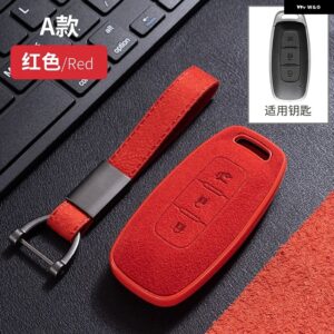 スエードレザー+TPU製カーリモートキーフォブケースカバー 日産 キャシュカイ アルティマ 2022 - 3 Buttons Red